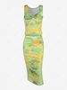 Tie Dye Slit Ruched Midi Skirt Set S Light green