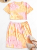 Tie Dye Slit Two Piece Dress Set S Pink