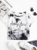 Tie Dye Slogan Print Cropped T-shirt S Gray