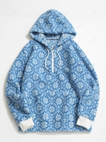 Tie Dye Snowflake Pattern Teddy Hoodie L Light blue