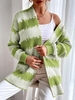 Tie Dye Striped Boucle Detail Longline Cardigan L Green