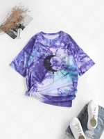 Tie Dye Sun Moon Print Drop Shoulder T Shirt S