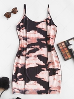 Tie Dye Topstitching Mini Bodycon Dress L Deep coffee