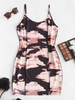 Tie Dye Topstitching Mini Bodycon Dress S Deep coffee