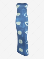 Tie Dye Tube Slinky Maxi Dress L Blue