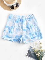 Tie Dye Watercolor Cuffed Hem Shorts L Light blue