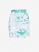 Tie Dye Zip Fly Slit Mini Skirt M Light green