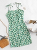 Tie Floral Bodycon Dress S Green