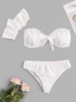 Tie Front Bandeau Bra Set with Wrist Cuffs M White