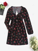 Tie Front Cherry Open Back Sweetheart Mini Dress S Black