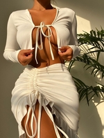 Tie Front Cinched Mermaid Skirt Set S White