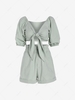 Tie Front Cropped Top and Paperbag Shorts Set S Green