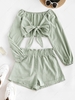 Tie Front Cropped Top Paperbag Shorts Two Piece Set Xl Light green