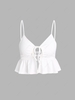 Tie Front Cut Out Peplum Hem Cami Top M White