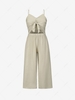 Tie Front Cut Out Shirred Back Wide Leg Jumpsuit L Light coffee