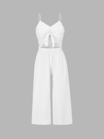 Tie Front Cut Out Shirred Back Wide Leg Jumpsuit Xl White