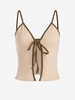 Tie Front Flyaway Contrast Piping Cami Top M Light coffee