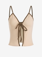 Tie Front Flyaway Contrast Piping Cami Top M Light coffee