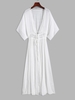 Tie Front Lace Panel Duster Cover Up M White