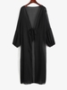 Tie Front Lantern Sleeve Midi Cover Up Black