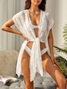 Tie Front Leaves Textured Semi-sheer Cover Up Top White