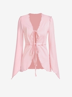 Tie Front Pintuck Plunging Top S Light pink