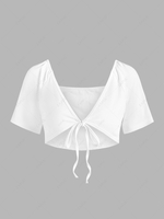 Tie Front Raglan Sleeve Crop T Shirt M White