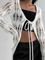 Tie Front Ripped Cardigan L White