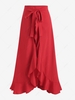 Tie Front Ruffles Overlap Lined Long Skirt S Red