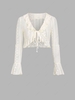 Tie Front Ruffles Sheer Lace Cropped Top L Light yellow