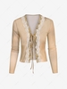 Tie Front Sheer Mesh Lace Trim Top M Coffee