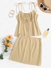 Tie Front Slit Mini Skirt Set M Light yellow