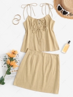 Tie Front Slit Mini Skirt Set S Light yellow