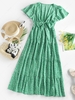 Tie Front Tiered Ditsy Floral Maxi Dress L Green