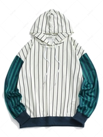 Two Tone Striped Drop Shoulder Hoodie S White