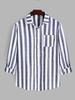 Two Tone Striped Pocket Shirt 2xl Deep blue