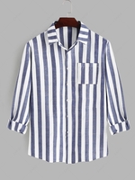 Two Tone Striped Pocket Shirt S Deep blue