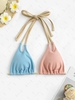 Two Tone Textured Bikini Top S Light blue