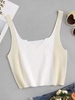 Two Tone V Notch Knit Tank Top L Light coffee