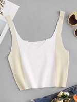 Two Tone V Notch Knit Tank Top S Light coffee