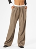 Two-tone Waist Pleated Straight Pants L Coffee