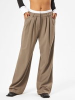 Two-tone Waist Pleated Straight Pants M Coffee