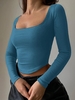 U Neck Curved Hem Crop T Shirt M Deep blue
