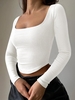 U Neck Curved Hem Crop T Shirt M White