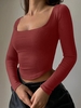 U Neck Curved Hem Crop T Shirt S Deep red