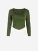 U Neck Curved Hem Crop T Shirt S Green