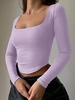 U Neck Curved Hem Crop T Shirt S Light purple