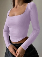 U Neck Curved Hem Crop T Shirt S Light purple