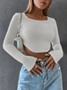 U Neck Curved Hem Crop Top M White