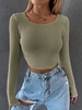 U Neck Curved Hem Crop Top S Green